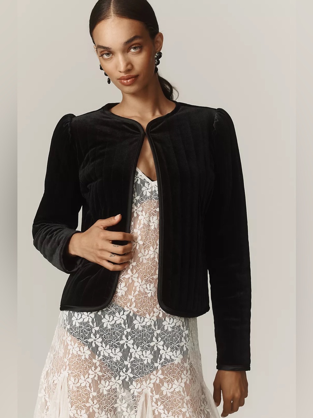 Sanctuary Quilted Velvet Jacket Black Puff Sleeve REVOLVE NWT Size M